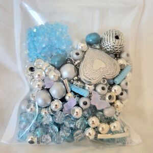 Curated Bead, Charm Mix Blue And Silver Butterfly Premium Quality One Of A Kind
